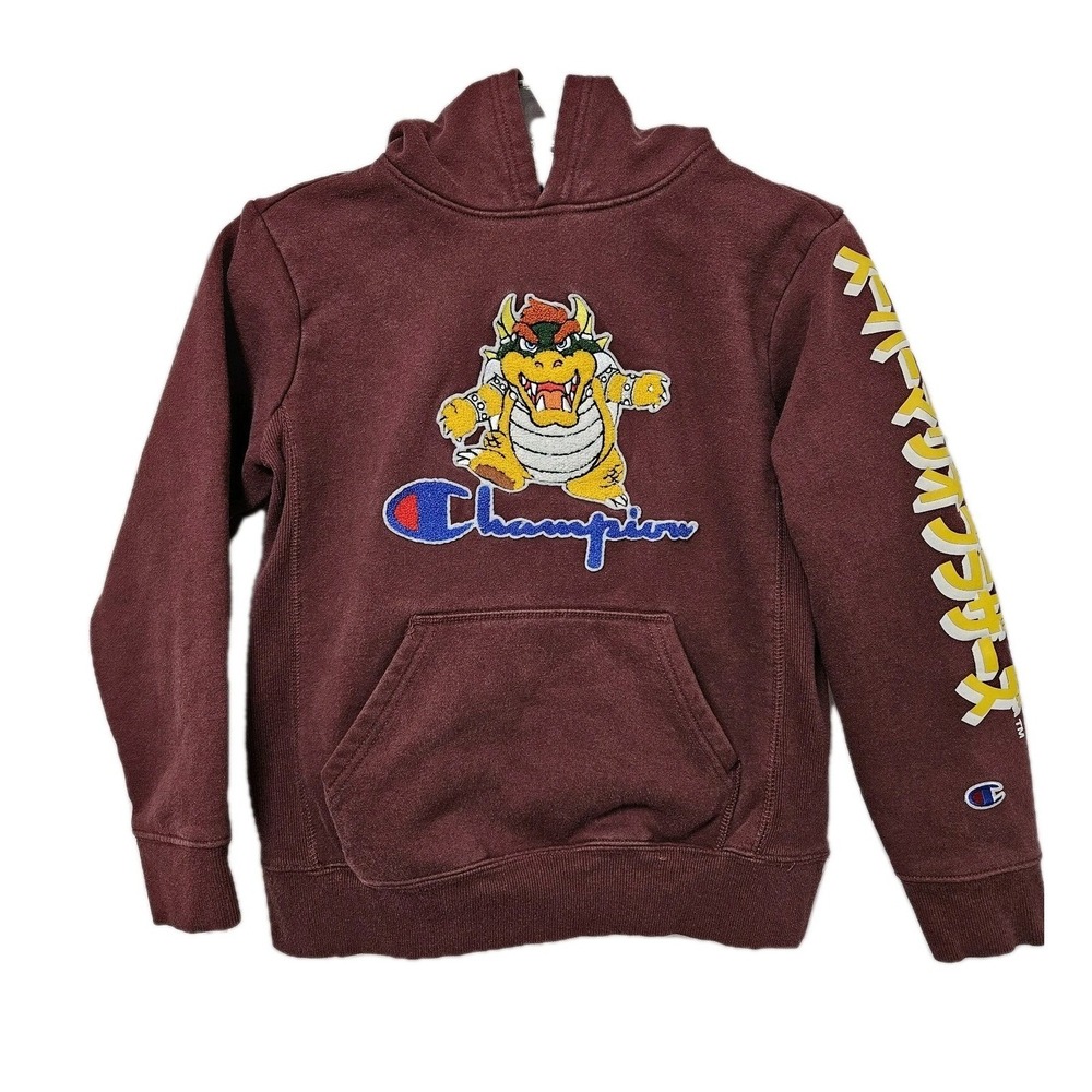 Champion Hoodie Unisex M Maroon Bowser Super Mario Reverse Weave Japanese Sleeve